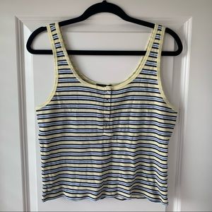 forever 21 | striped waffle snap button crop top